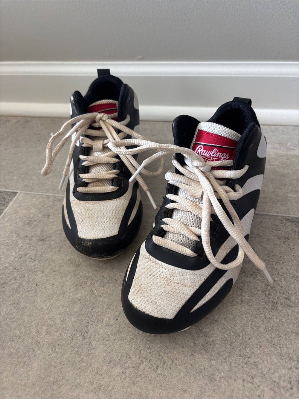 Rawlings Black, White and Red High-Top Athletic Cleats